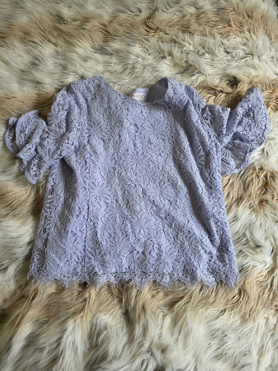 Nanette Lepore Tops - Nanette Lepore Lavender Lace Puff Sleeve Blouse